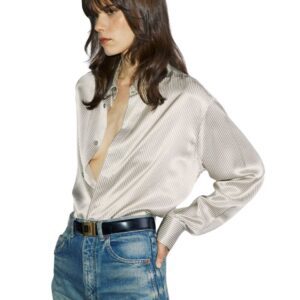 SAINT LAURENT BOYFRIEND SHIRT IN STRIPED SILK SATIN