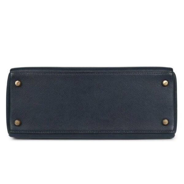VINTAGE HERMÈS KELLY RETOURNE 28 BLEU MARINE COURCHEVEL GOLD HARDWARE - Image 5