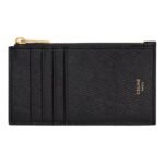 CELINE ZIPPED COMPACT CARD HOLDER ESSENTIALS IN GRAINED CALFSKIN BLACK