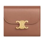 CELINE SMALL FLAP WALLET TRIOMPHE IN SHINY CALFSKIN BRONZE