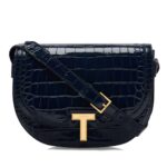 TOM FORD SHINY STAMPED CROCODILE LEATHER WALLIS CROSSBODY BAG NAVY