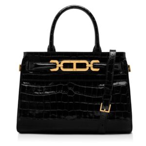 TOM FORD PRINTED CROCODILE LEATHER SMALL TOP HANDLE SAFARI BEIGE
