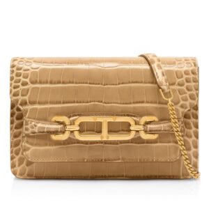 TOM FORD STAMPED CROCODILE LEATHER SMALL SHOULDER BAG ESPRESSO