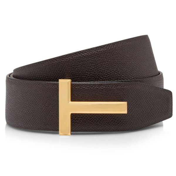 TOM FORD GRAIN LEATHER T ICON BELT MAHOGANY - Image 3
