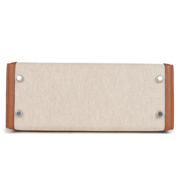 HERMÈS KELLY SELLIER 25 GOLD SWIFT AND ECRU TOILE PALLADIUM HARDWARE - Image 5