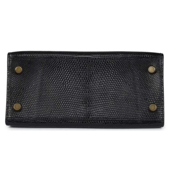 VINTAGE HERMÈS KELLY SELLIER 20 BLACK VARANUS SALVATOR LIZARD GOLD HARDWARE - Image 5