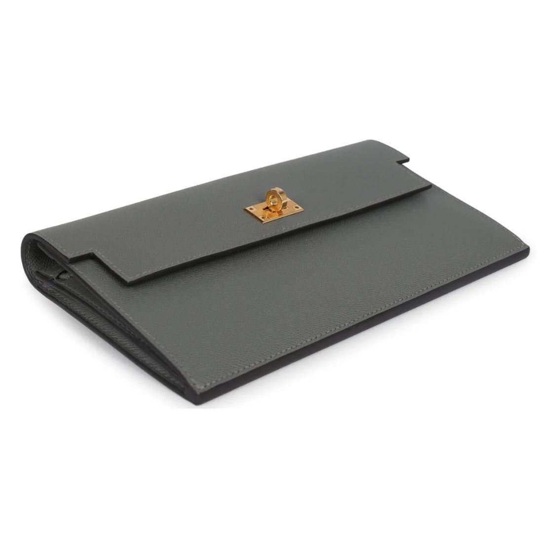 HERMÈS KELLY POCKET LONG WALLET GRIS MEYER MADAME GOLD HARDWARE - Image 5