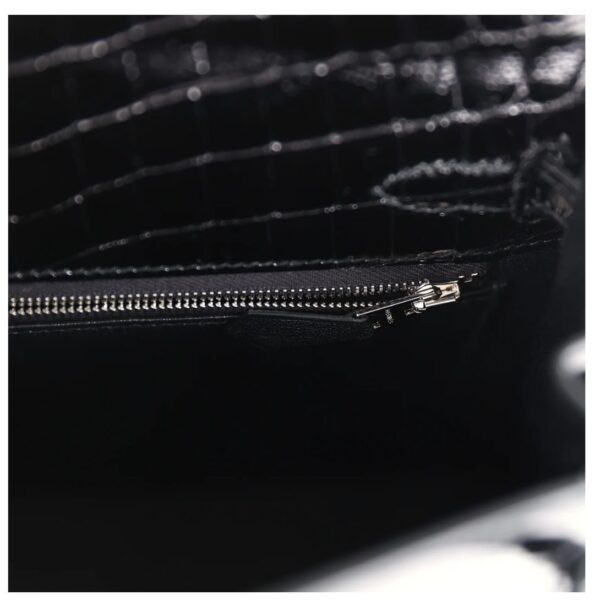 HERMÈS KELLY SELLIER 25 BLACK SHINY NILOTICUS CROCODILE PALLADIUM HARDWARE - Image 5