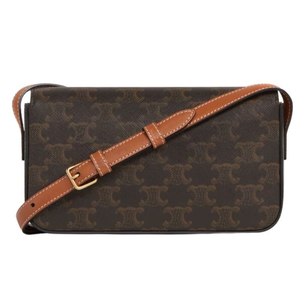 CELINE SHOULDER BAG CLAUDE IN TRIOMPHE CANVAS AND CALFSKIN TAN - Image 3