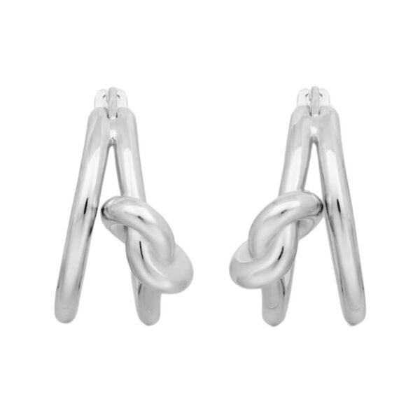 CELINE KNOT DOUBLE HOOPS IN BRASS WITH RHODIUM FINISH - Image 4