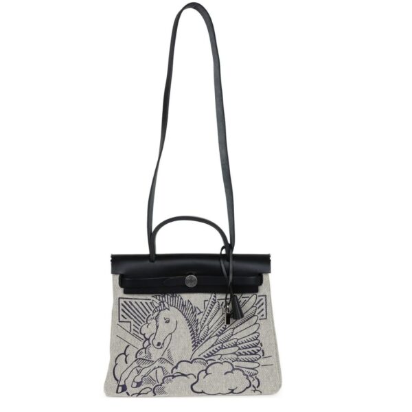 HERMÈS HERBAG ZIP PEGASE POP PM 31 ECRU TOILE H CANVAS AND BLACK HUNTER PALLADIUM HARDWARE - Image 6