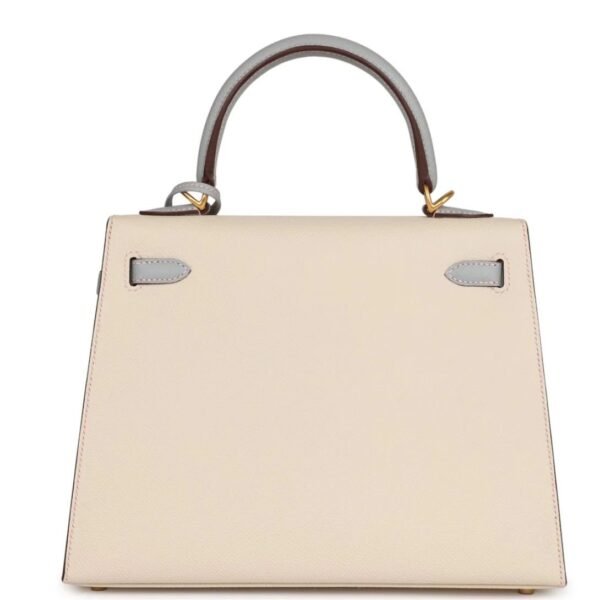 HERMÈS SPECIAL ORDER (HSS) KELLY SELLIER 25 CRAIE AND BLEU GLACIER EPSOM BRUSHED GOLD HARDWARE - Image 6