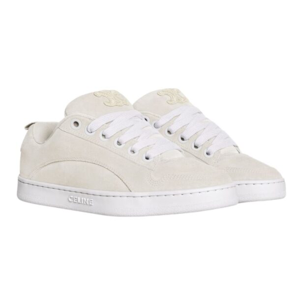 CELINE HUNTINGTON LOW LACE UP SNEAKER IN SUEDE CALFSKIN AND MESH OPTIC WHITE - Image 4