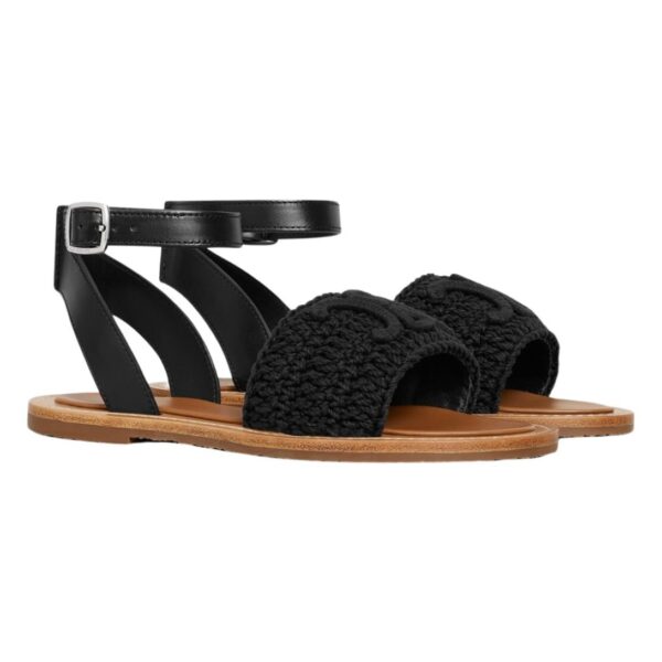 CELINE LYMPIA SANDAL IN TRIOMPHE MACCRAMÉ COTTON AND CALFSKIN BLACK - Image 3