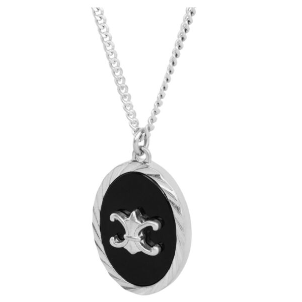 CELINE TRIOMPHE DE LYS MEDAL NECKLACE IN STERLING SILVER AND ONYX - Image 2