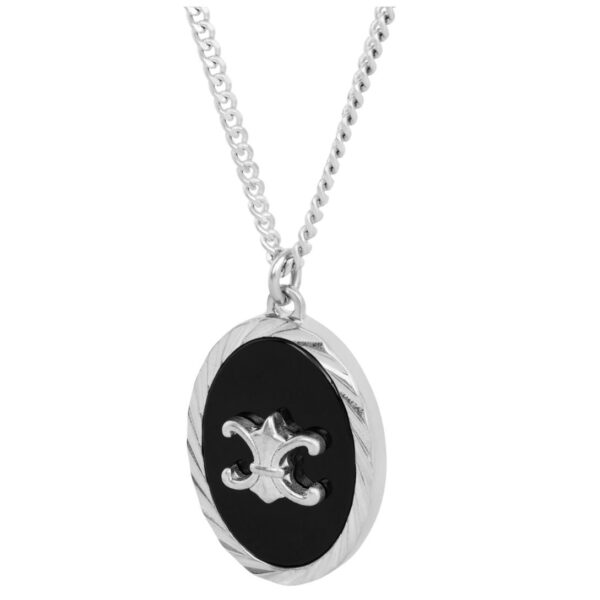 CELINE TRIOMPHE DE LYS MEDAL NECKLACE IN STERLING SILVER AND ONYX - Image 2