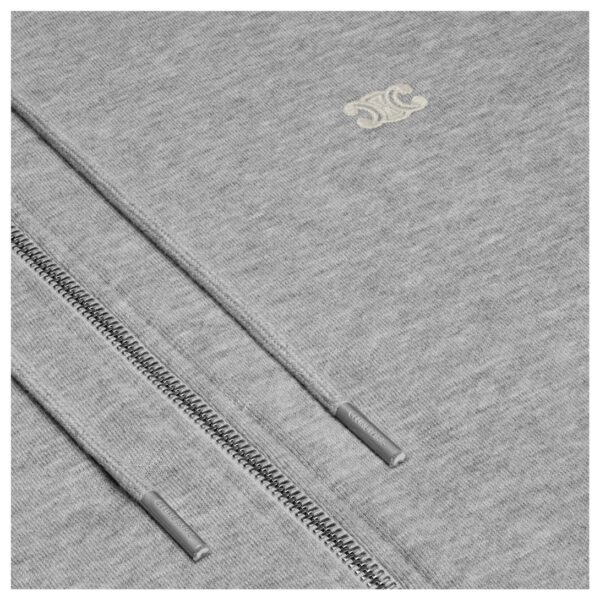 CELINE TRIOMPHE LOOSE ZIPPED HOODIE IN CASHMERE COTTON GREY MELANGE - Image 4