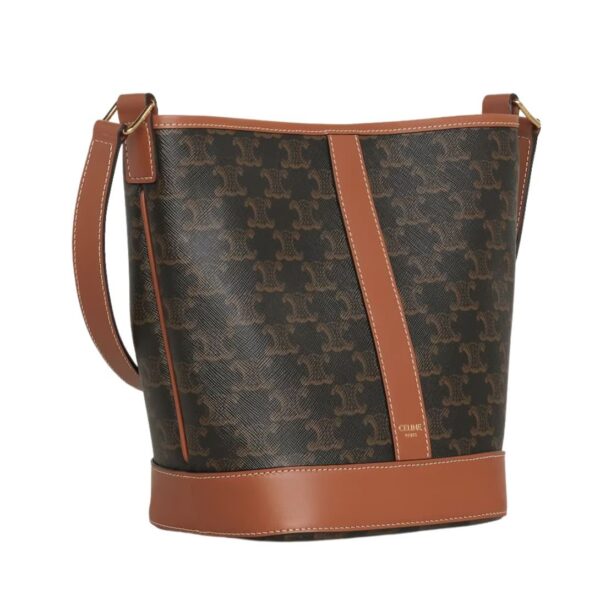 CELINE SMALL BUCKET IN TRIOMPHE CANVAS AND CALFSKIN TAN - Image 4