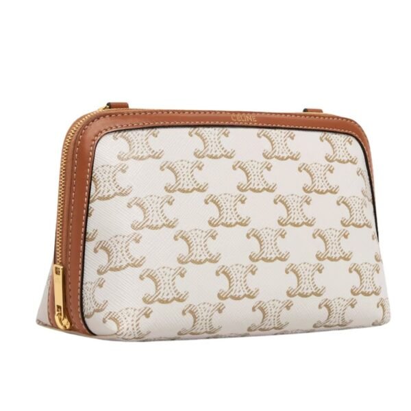CELINE CLUTCH WITH CHAIN IN TRIOMPHE CANVAS AND LAMBSKIN WHITE-TAN - Image 4