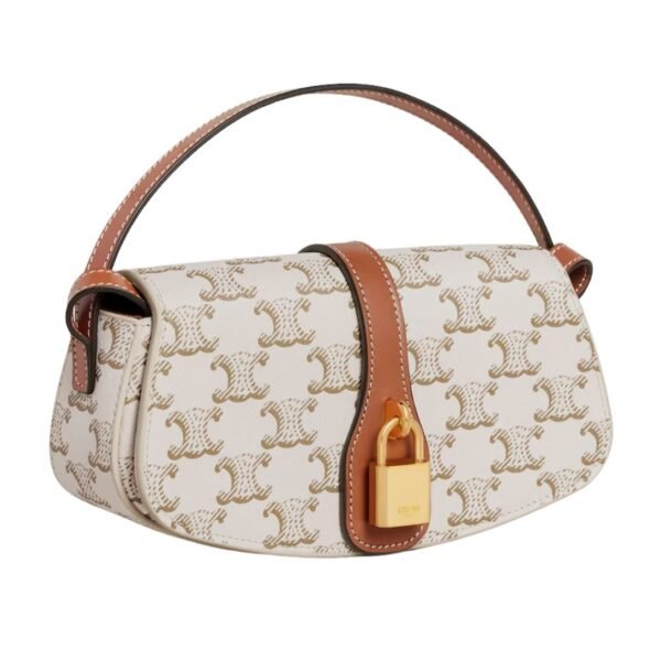 CELINE CLUTCH ON STRAP TABOU IN TRIOMPHE CANVAS AND CALFSKIN WHITE-TAN - Image 4