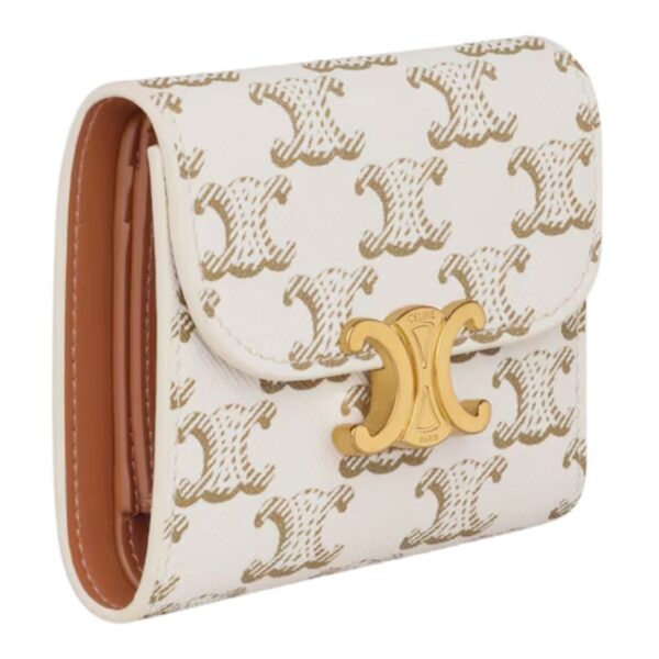 CELINE SMALL FLAP WALLET TRIOMPHE IN TRIOMPHE CANVAS WHITE-TAN - Image 4
