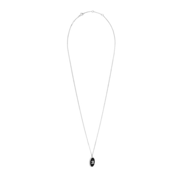 CELINE TRIOMPHE DE LYS MEDAL NECKLACE IN STERLING SILVER AND ONYX - Image 3