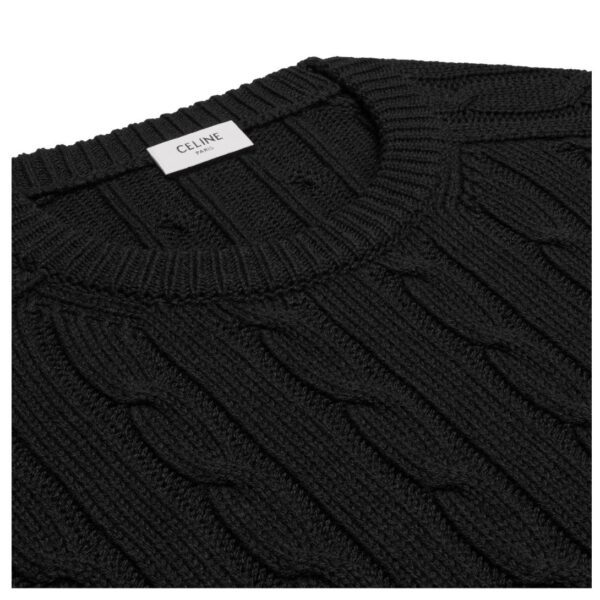 CELINE CABLE KNIT TRIOMPHE SWEATER IN CASHMERE BLACK - Image 4