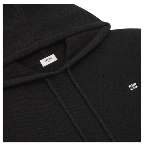 CELINE TRIOMPHE HOODED SWEATER IN CASHMERE WOOL BLACK-OFF WHITE - Image 4