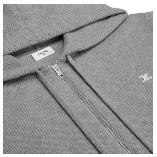 CELINE TRIOMPHE HOODED SWEATER IN WOOL AND CASHMERE MEDIUM GREY - Image 4