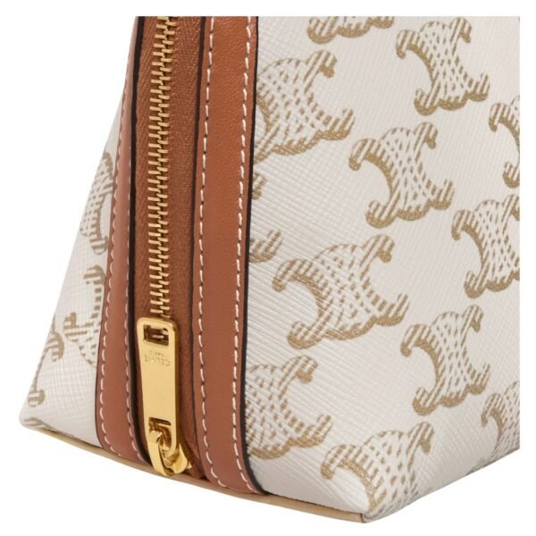 CELINE CLUTCH WITH CHAIN IN TRIOMPHE CANVAS AND LAMBSKIN WHITE-TAN - Image 5