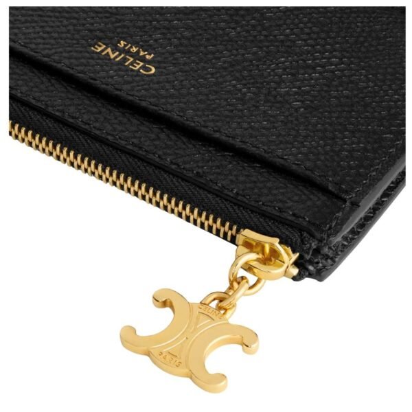 CELINE ZIPPED CARD HOLDER TRIOMPHE CHARMS IN GRAINED CALFSKIN BLACK - Image 6