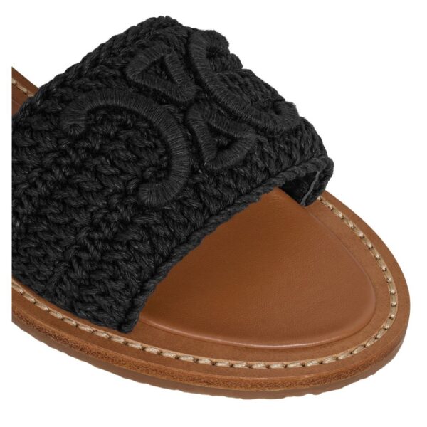 CELINE LYMPIA SANDAL IN TRIOMPHE MACCRAMÉ COTTON AND CALFSKIN BLACK - Image 5
