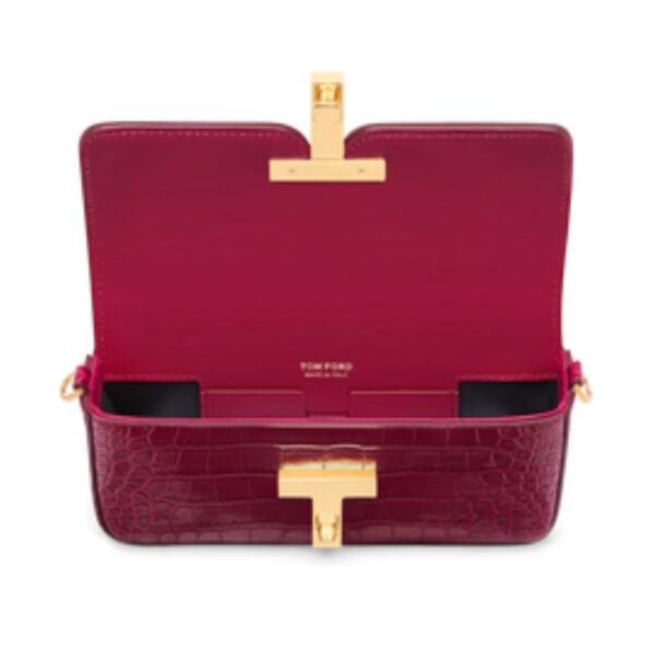 TOM FORD SHINY STAMPED CROCODILE LEATHER WALLIS MINI BAG RASPBERRY - Image 5