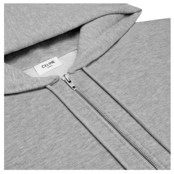 CELINE TRIOMPHE LOOSE ZIPPED HOODIE IN CASHMERE COTTON GREY MELANGE - Image 5