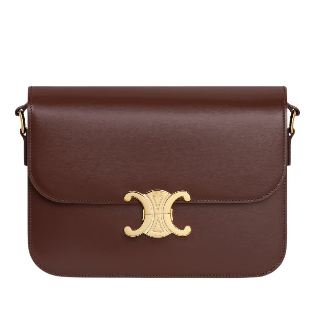 CELINE CLASSIQUE TRIOMPHE BAG IN SHINY CALFSKIN CHESTNUT