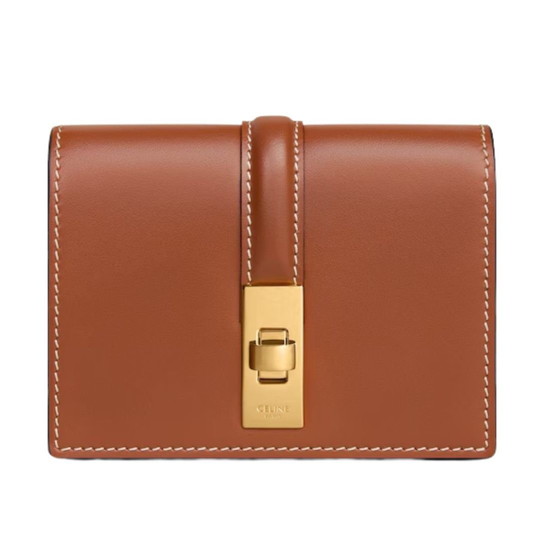 CELINE CARD HOLDER WITH FLAP 16 IN SATINATED CALFSKIN TAN