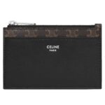 CELINE ZIPPED CARD HOLDER IN TRIOMPHE CANVAS AND LAMBSKIN BLACK