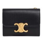 CELINE COMPACT WALLET WITH COIN TRIOMPHE IN SHINY CALFSKIN BLACK