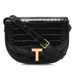 TOM FORD SHINY STAMPED CROCODILE LEATHER WALLIS CROSSBODY BAG BLACK