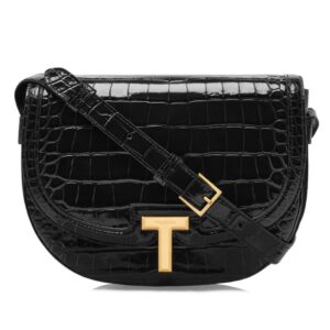TOM FORD SHINY STAMPED CROCODILE LEATHER WALLIS CROSSBODY BAG BLACK