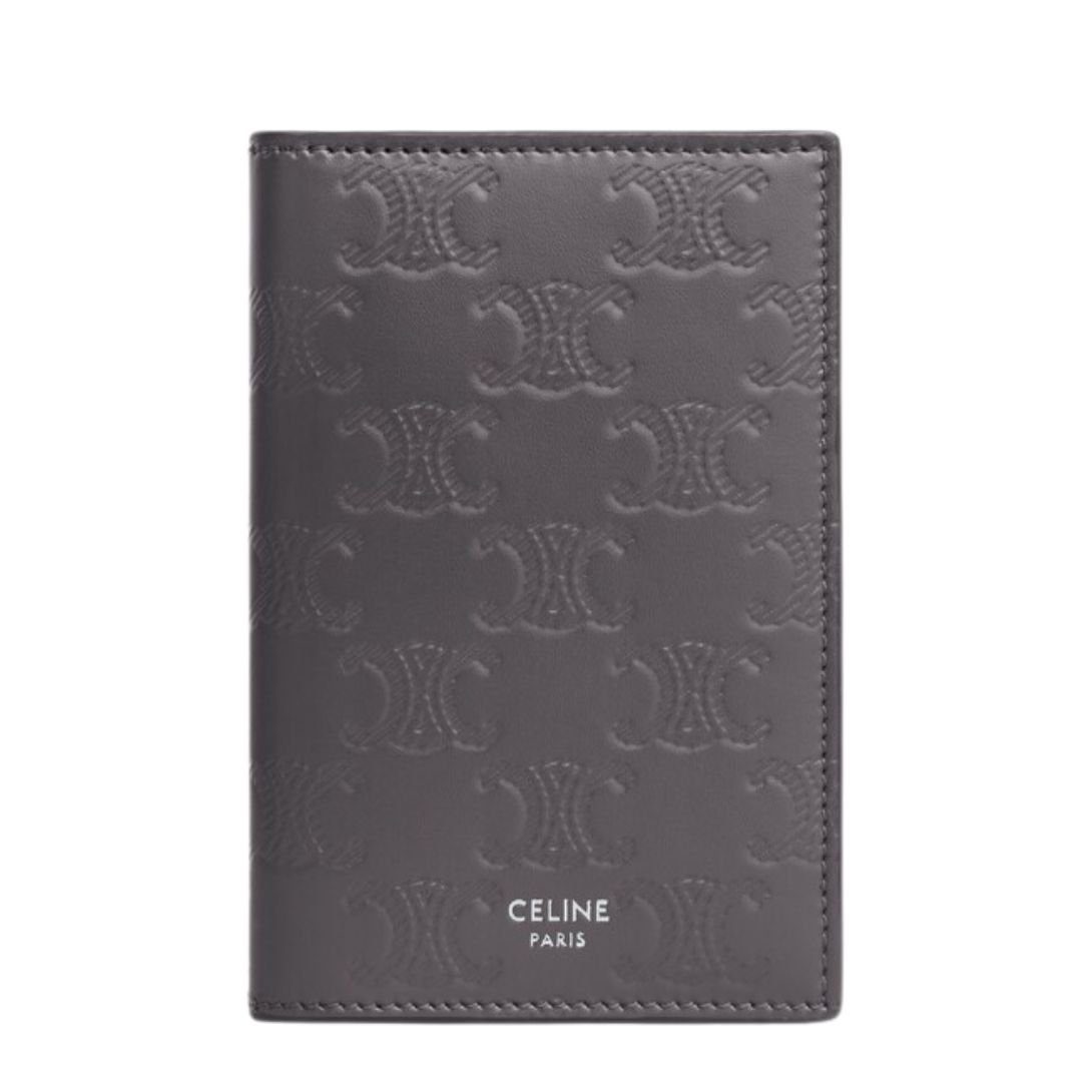 CELINE VERTICAL CARD HOLDER IN CALFSKIN WITH TRIOMPHE EMBOSSED ANTHRACITE