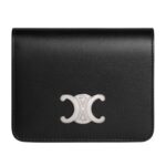 CELINE TRIOMPHE COMPACT WALLET IN SHINY CALFSKIN BLACK