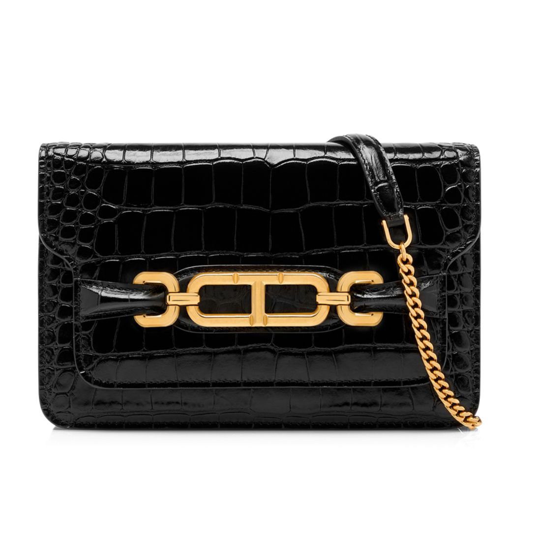 9-57.jpg TOM FORD STAMPED CROCODILE LEATHER SMALL SHOULDER BAG BLACK
