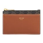 CELINE ZIPPED CARD HOLDER IN TRIOMPHE CANVAS AND LAMBSKIN TAN