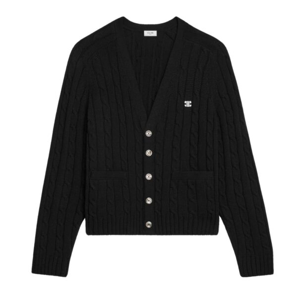 CELINE TRIOMPHE CARDIGAN IN CABLE KNIT CASHMERE CREAM - Image 3