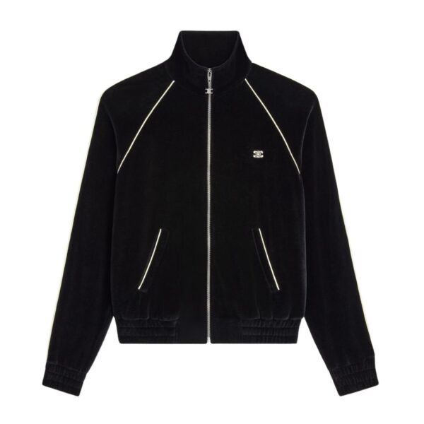CELINE TRIOMPHE TRACKSUIT JACKET IN VELVET JERSEY BORDEAUX-ECRU - Image 3