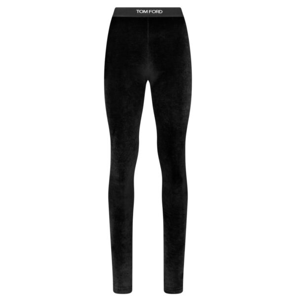 TOM FORD STRETCH LUSTROUS VELOUR SIGNATURE LEGGINGS BLACK