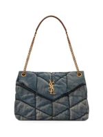 PUFFER MEDIUM SHOULDER BAG IN SUEDE AND DENIM