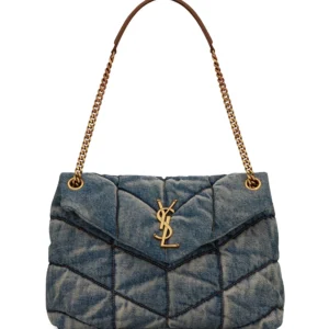 PUFFER MEDIUM SHOULDER BAG IN SUEDE AND DENIM