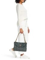 PUFFER MEDIUM SHOULDER BAG IN SUEDE AND DENIM